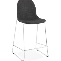 ALTEREGO Tabouret snack mi-hauteur empilable 'FAKIR MINI' en tissu gris foncé et pied en métal chromé Hot
