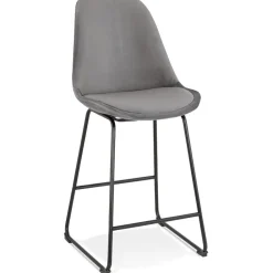 ALTEREGO Tabouret snack mi-hauteur 'BULLY MINI' en velours gris et pieds en métal noir Sale