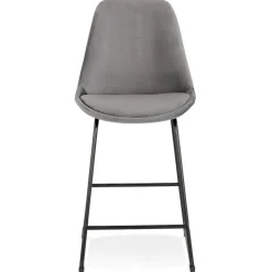 ALTEREGO Tabouret snack mi-hauteur 'BULLY MINI' en velours gris et pieds en métal noir Sale