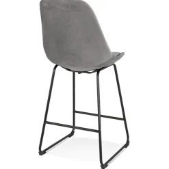 ALTEREGO Tabouret snack mi-hauteur 'BULLY MINI' en velours gris et pieds en métal noir Sale