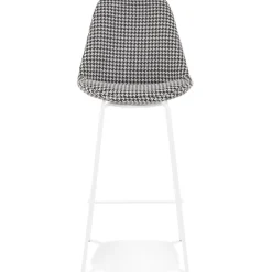 ALTEREGO Tabouret snack mi-hauteur 'SPARK MINI' en tissu pied de poule et pieds en métal blanc New