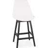 ALTEREGO Tabouret snack mi-hauteur 'SANDRA MINI' en tissu bouloché blanc et pied en bois noir Discount