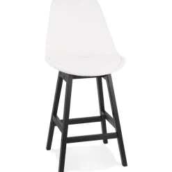 ALTEREGO Tabouret snack mi-hauteur 'SANDRA MINI' en tissu bouloché blanc et pied en bois noir Discount