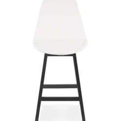 ALTEREGO Tabouret snack mi-hauteur 'SANDRA MINI' en tissu bouloché blanc et pied en bois noir Discount