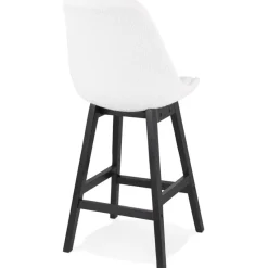ALTEREGO Tabouret snack mi-hauteur 'SANDRA MINI' en tissu bouloché blanc et pied en bois noir Discount