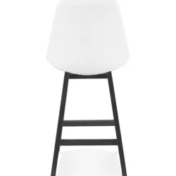 ALTEREGO Tabouret snack mi-hauteur 'SANDRA MINI' en tissu bouloché blanc et pied en bois noir Discount