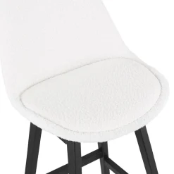 ALTEREGO Tabouret snack mi-hauteur 'SANDRA MINI' en tissu bouloché blanc et pied en bois noir Discount