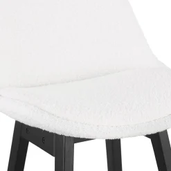 ALTEREGO Tabouret snack mi-hauteur 'SANDRA MINI' en tissu bouloché blanc et pied en bois noir Discount