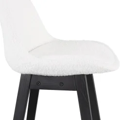 ALTEREGO Tabouret snack mi-hauteur 'SANDRA MINI' en tissu bouloché blanc et pied en bois noir Discount