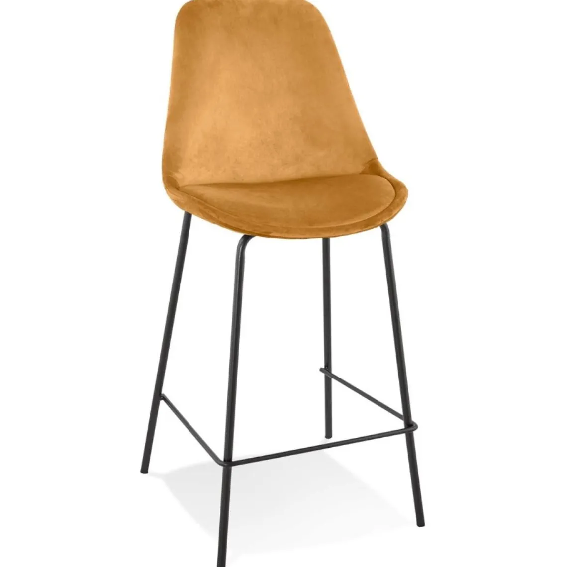 ALTEREGO Tabouret snack mi-hauteur 'SPARK MINI' en velours moutarde et pieds en métal noir Outlet