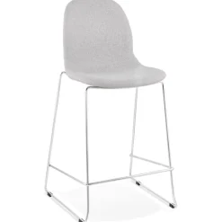 ALTEREGO Tabouret snack mi-hauteur empilable 'FAKIR MINI' en tissu gris clair et pied en métal chromé New