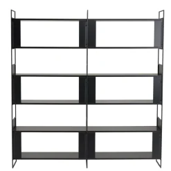 Macabane Étagère 6 niches 3 niveaux Noir piètement métal Clearance