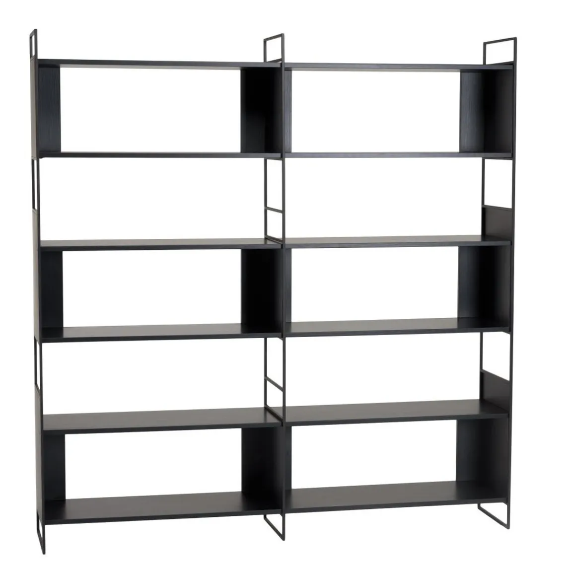 Macabane Étagère 6 niches 3 niveaux Noir piètement métal Clearance
