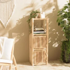 Macabane Étagère 1 niveau et 2 portes en branches de teck naturel WILL Beige Discount