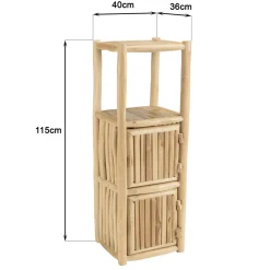 Macabane Étagère 1 niveau et 2 portes en branches de teck naturel WILL Beige Discount