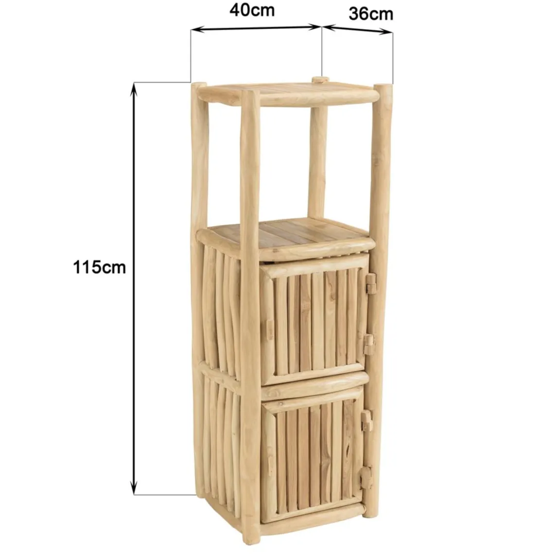 Macabane Étagère 1 niveau et 2 portes en branches de teck naturel WILL Beige Discount