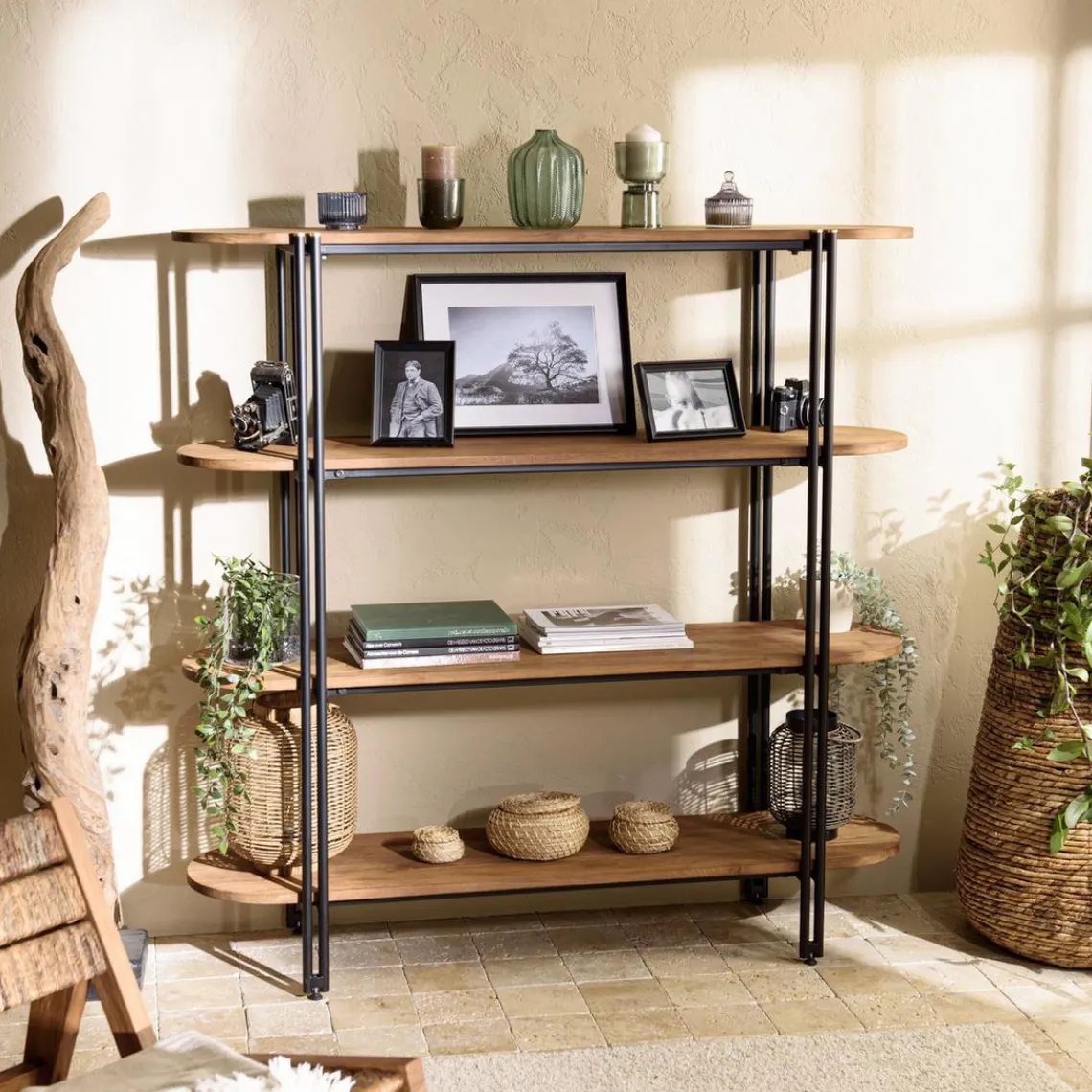 Macabane Étagère 4 niveaux open space en teck recyclé coins arrondis Online