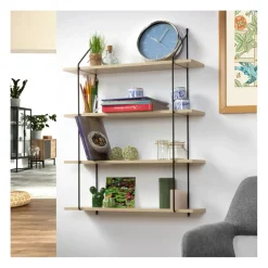 Calicosy Étagère Murale 4 Niveaux Décor Bois avec Support en métal Clearance