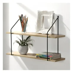 Calicosy Étagère murale 2 niveaux plateau en bois et support métal