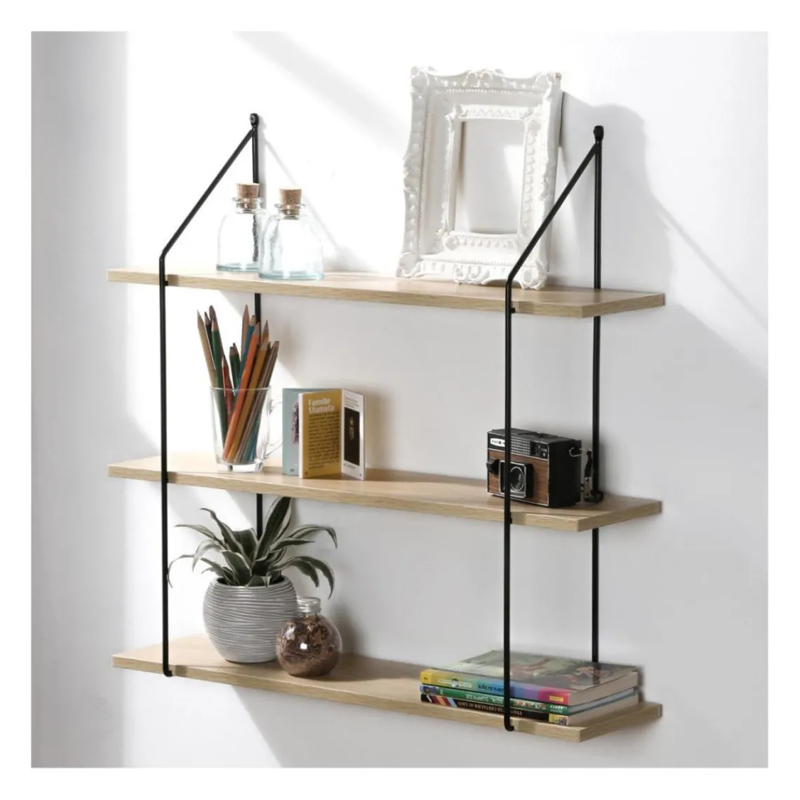 Calicosy Étagère murale 3 niveaux plateau en bois et support métal Sale