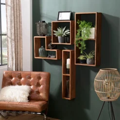 Macabane Étagère murale en teck recyclé 2 niche Outlet