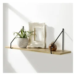 Calicosy Étagère murale style industriel plateau en bois et support métal Hot