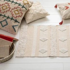 3S. x Home Tapis Coton Sable motifs petit losange Cuivre 60 x 90 Box Discount