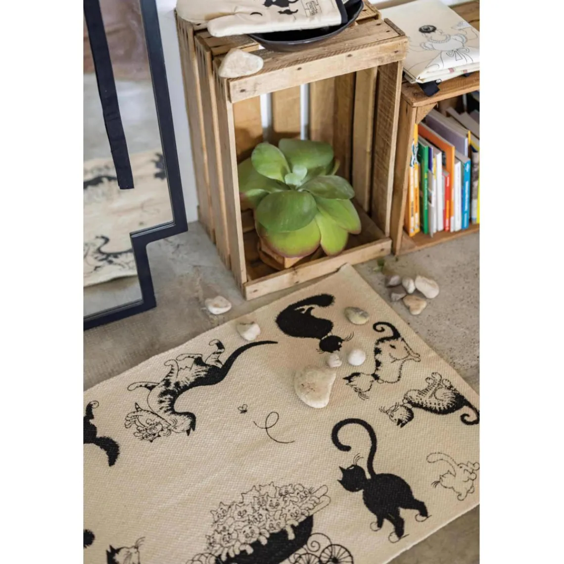 Maison Vivaraise Tapis Dubout Multi Chats Ecru 60 x 90 Clearance