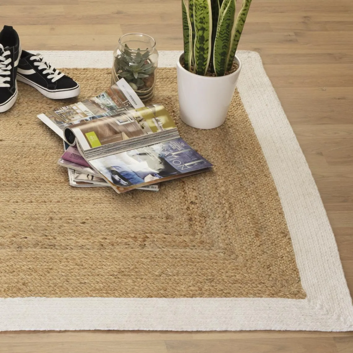 3S. x Home Tapis en Jute à Bord Blanc
