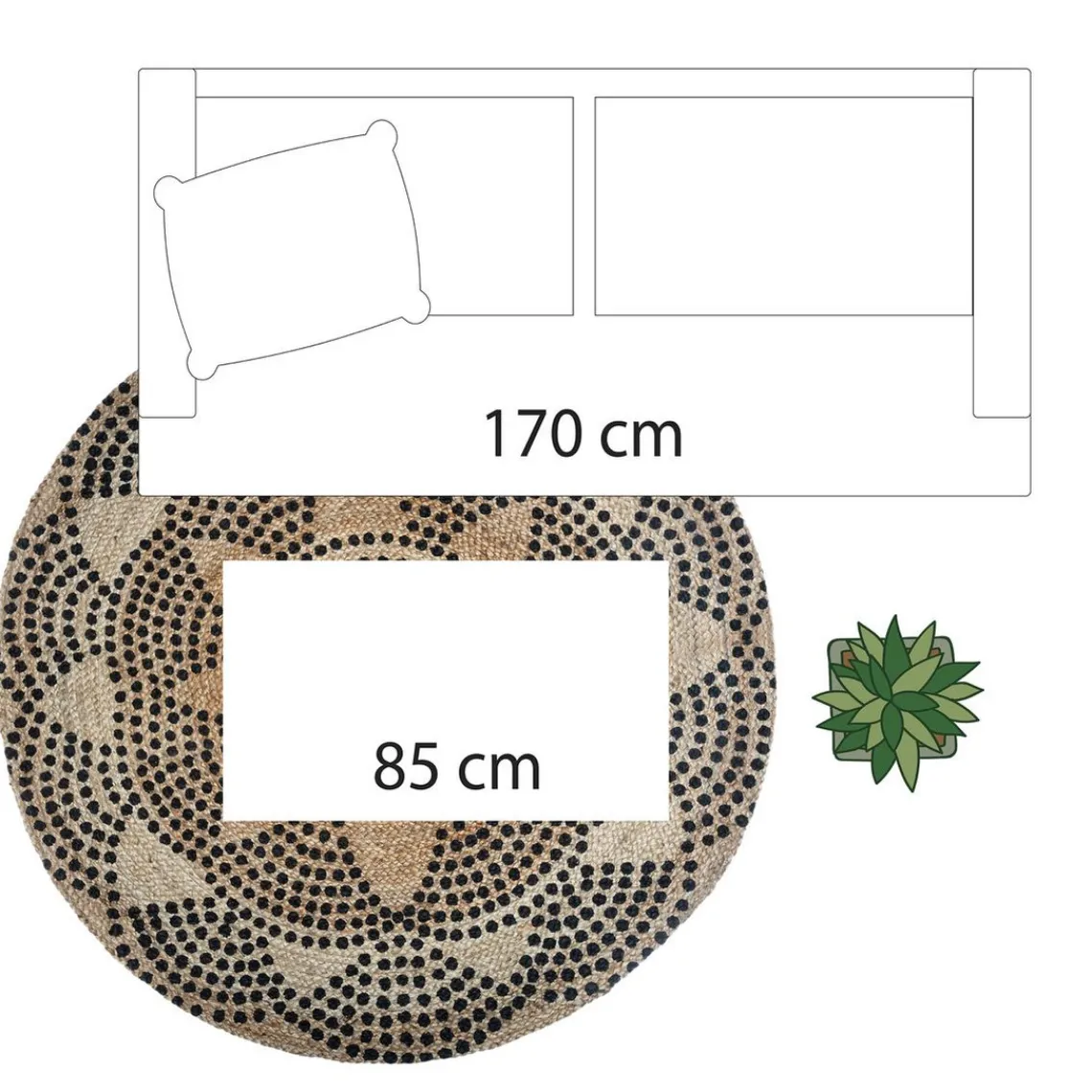 3S. x Home Tapis en Jute Rond Imprimé chevron Living Discount