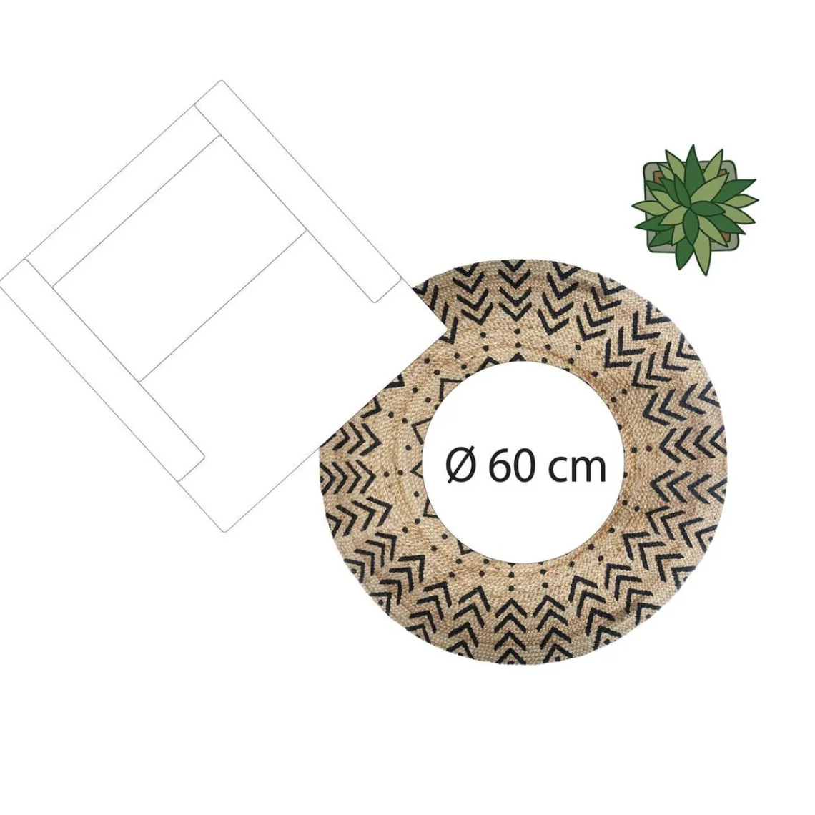 3S. x Home Tapis en Jute Rond Imprimé chevron Living Discount