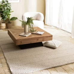 Macabane Tapis rectangulaire en laine tissée couleur lin QUENTIN Clearance