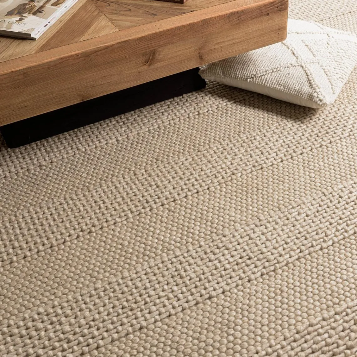 Macabane Tapis rectangulaire en laine tissée couleur lin QUENTIN Clearance