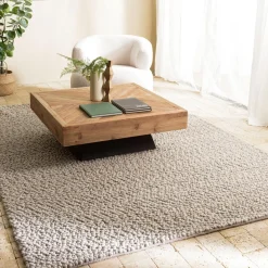 Macabane Tapis rectangulaire en laine bouclée taupe QUENTIN