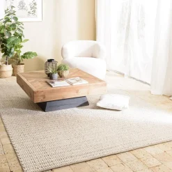Macabane Tapis rectangulaire en laine tissée couleur beige QUENTIN Best