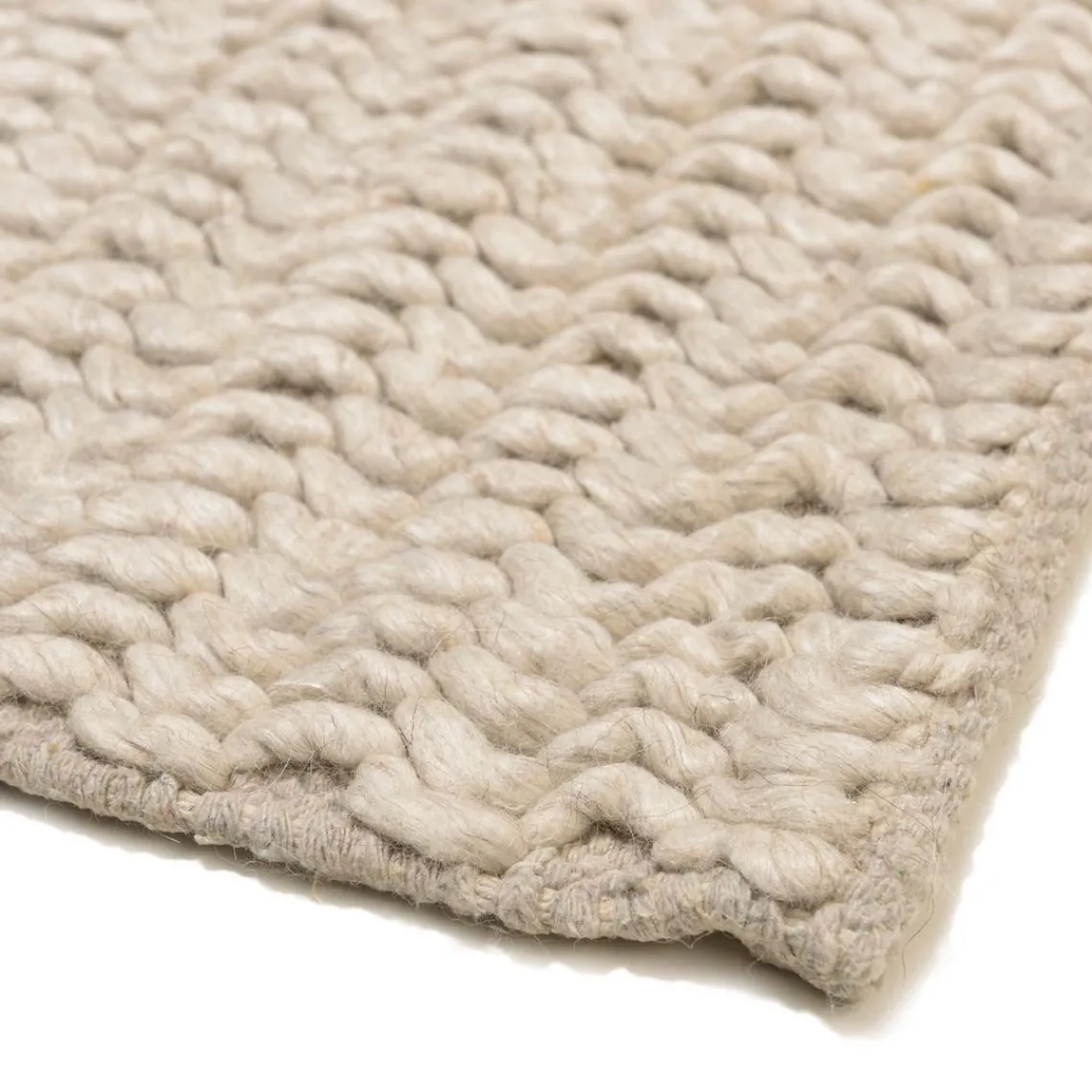 Macabane Tapis rectangulaire en laine tissée couleur beige QUENTIN Best