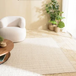 Macabane Tapis rectangulaire 160x230cm en coton recyclé couleur ivoire SACHA Clearance
