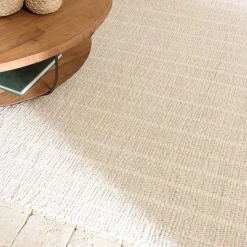 Macabane Tapis rectangulaire 160x230cm en coton recyclé couleur ivoire SACHA Clearance