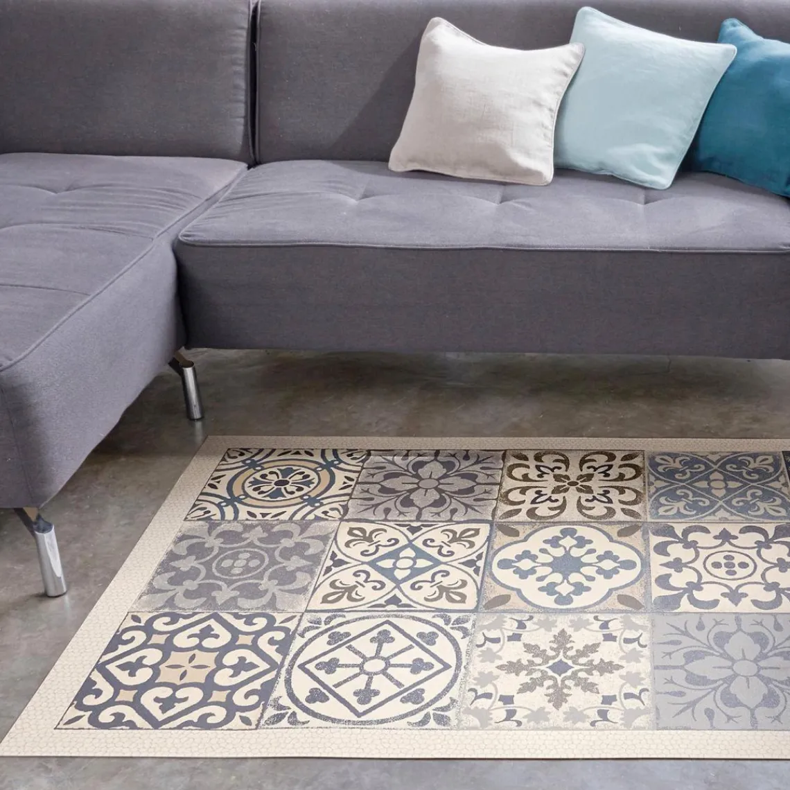 Becquet Tapis Vinyl Carreaux Beige KYLAS Discount