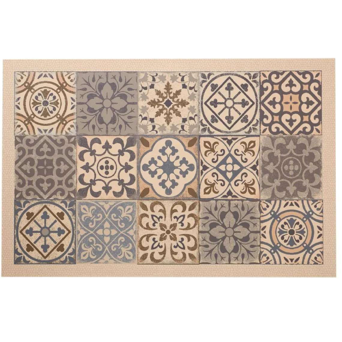 Becquet Tapis Vinyl Carreaux Beige KYLAS Discount