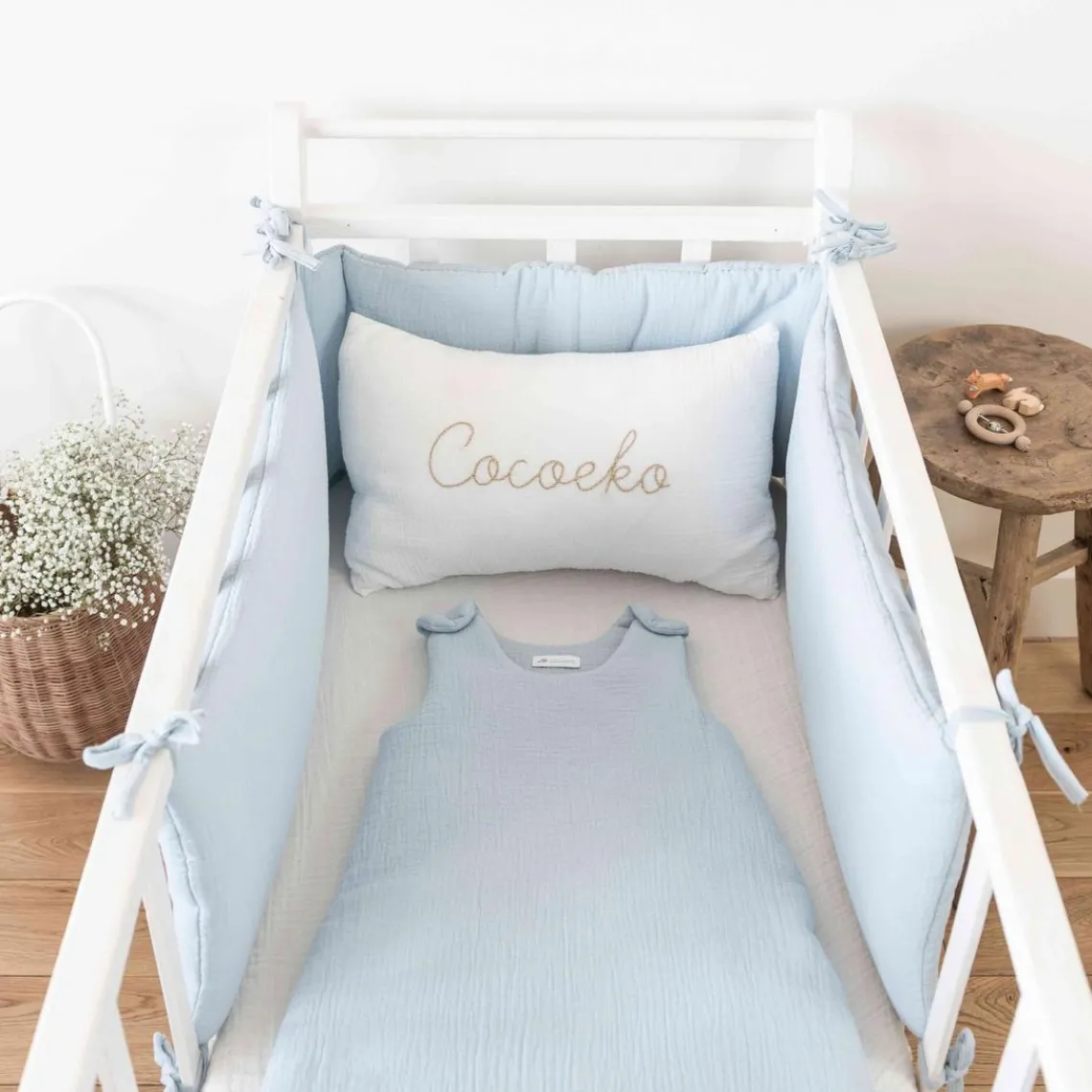 Cocoeko Tour de lit en gaze de coton BLEU GLACIER Sale