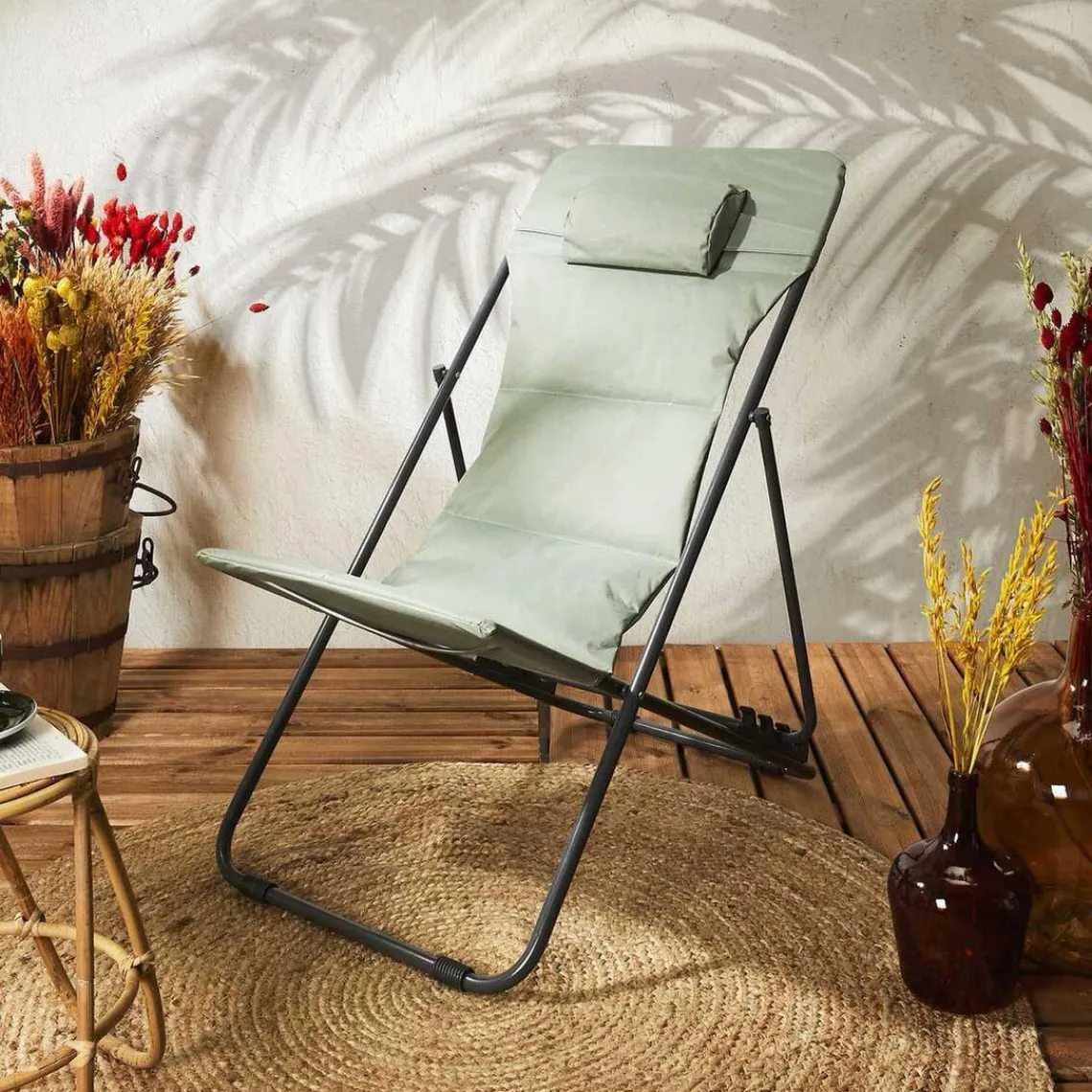 3S. x Home Transat Pliant en Métal vert kaki