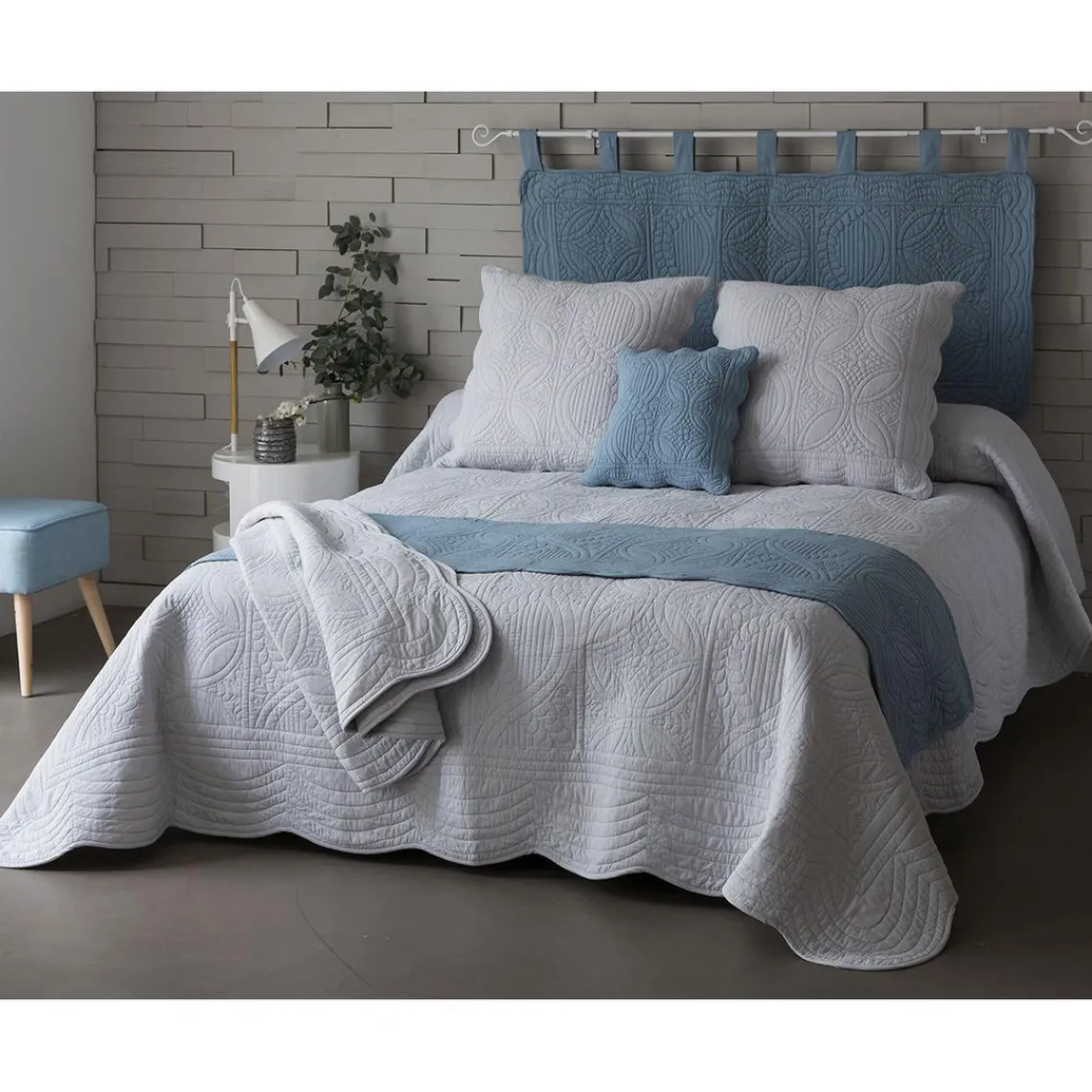 Becquet Tête de lit en boutis uni pur coton - Gris Perle Sale