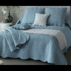 Becquet Tête de lit en boutis uni pur coton - bleu grisé New