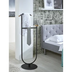 3S. x Home valet en tube d'acier époxy noir et bois massif hêtre Sale