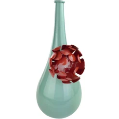 Becquet Vase métal fleur 3D DAYA bleu aqua fleur rouge Best