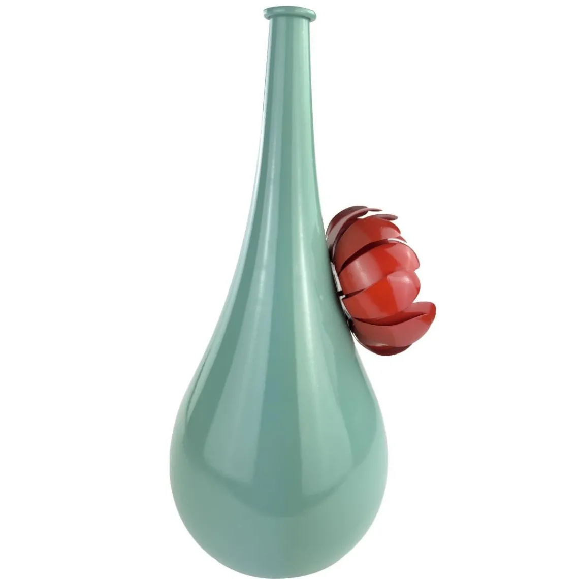 Becquet Vase métal fleur 3D DAYA bleu aqua fleur rouge Best