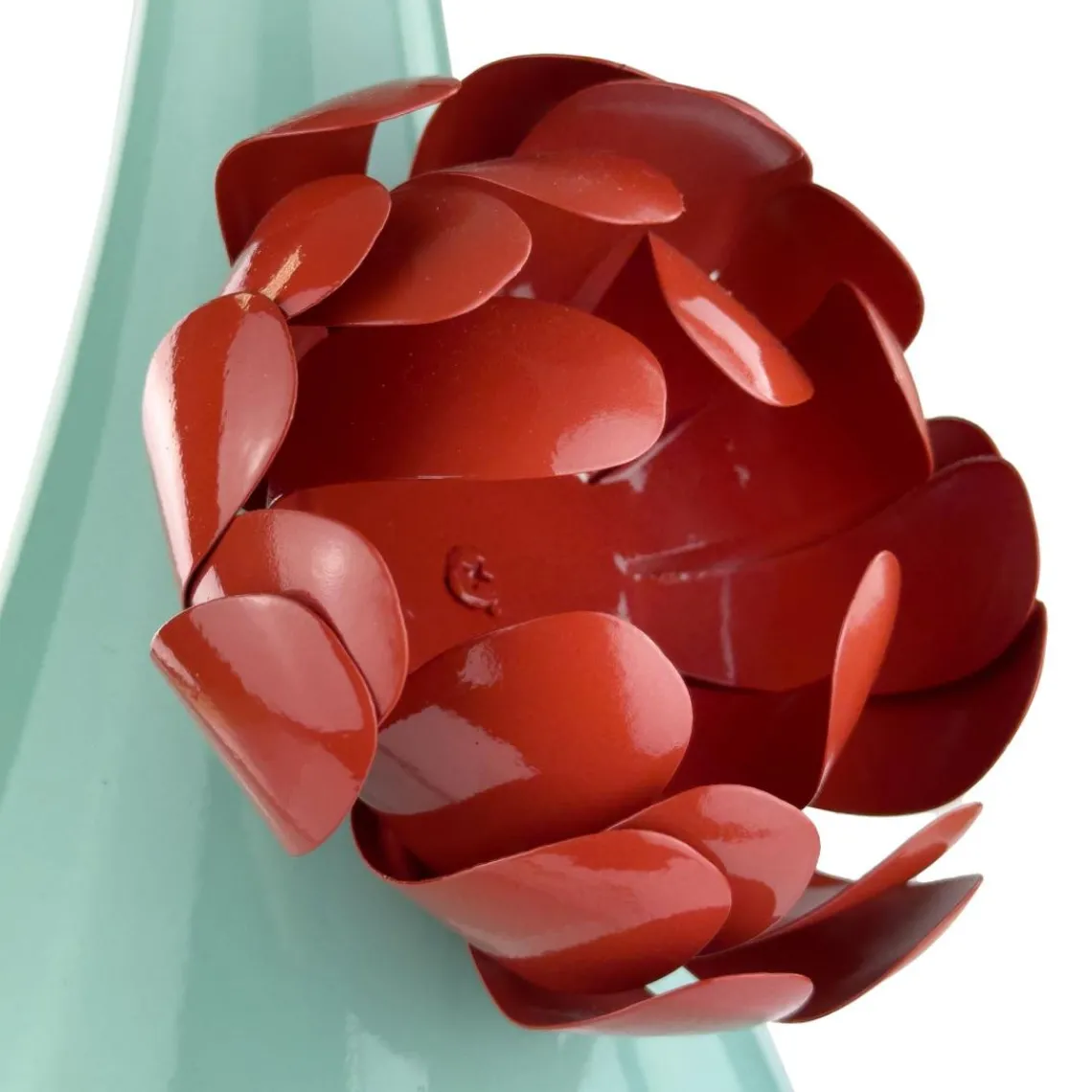 Becquet Vase métal fleur 3D DAYA bleu aqua fleur rouge Best