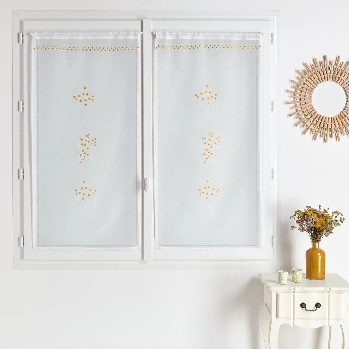 3S. x Home Vd paire voilage en etamine 60x120 brodee MIMOSA - jaune Sale