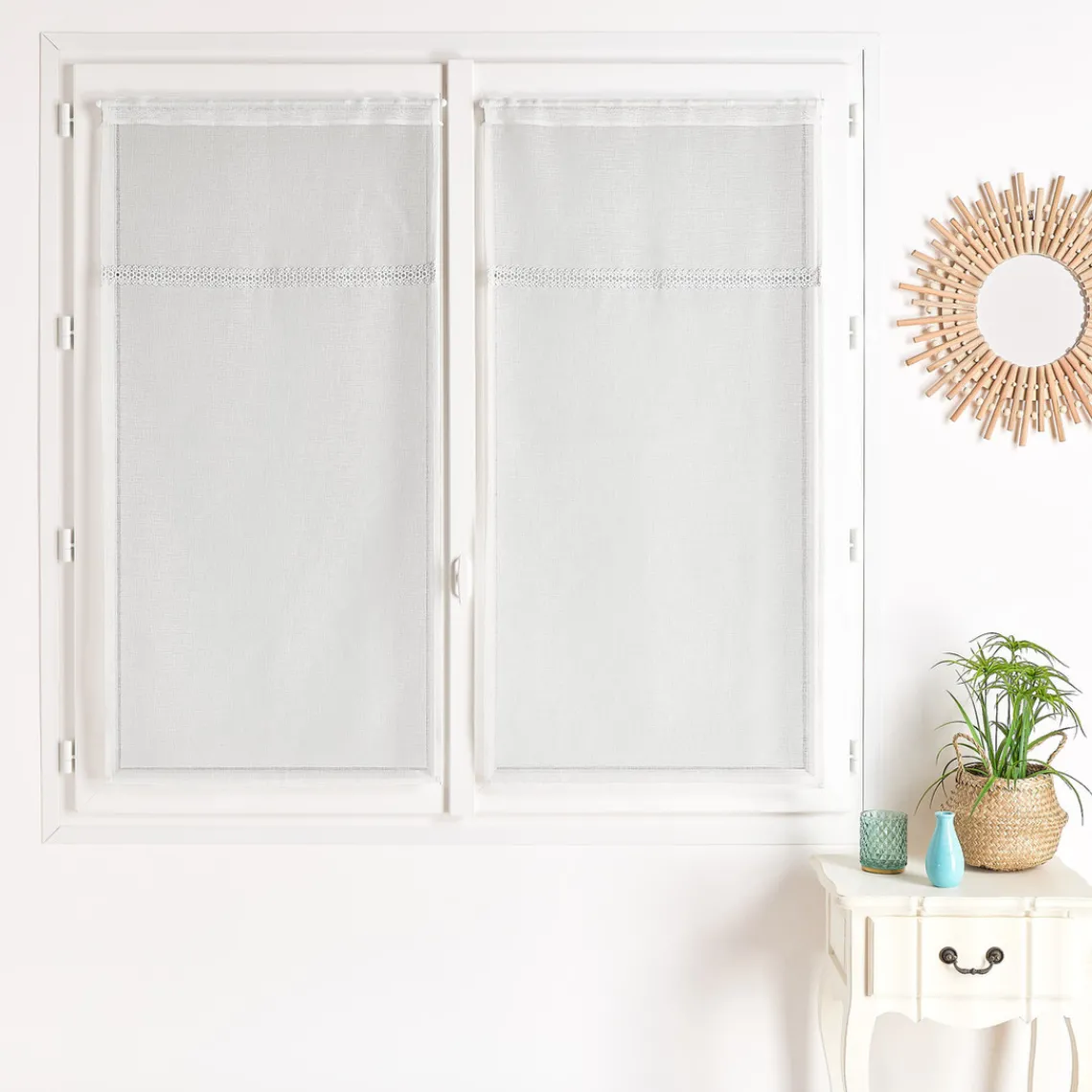 3S. x Home Vd paire voilage etamine parement OLBIA - blanc cassé Sale